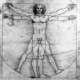 El dibujo interpreta las teorías de la proporción del cuerpo del arquitecto Vitruvio.